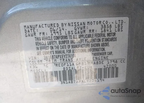 2014 Nissan Sentra Sr from USA, damaged, VIN 3N1AB7APXEY274194